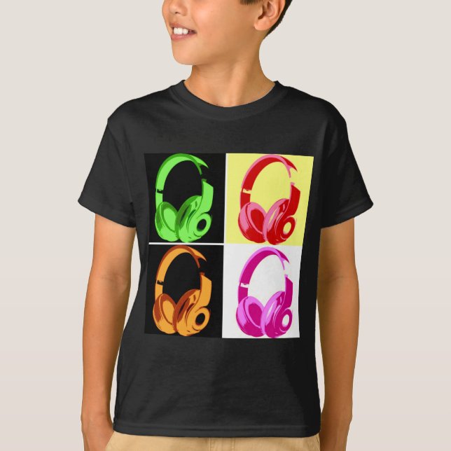 Camiseta Cabeça de Pop de Arte com Fone de Ouvido de Quatro (Frente)