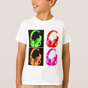 Camiseta Cabeça de Pop de Arte com Fone de Ouvido de Quatro