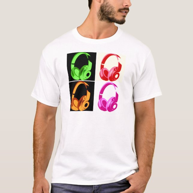 Camiseta Cabeça de Pop de Arte com Fone de Ouvido de Quatro (Frente)