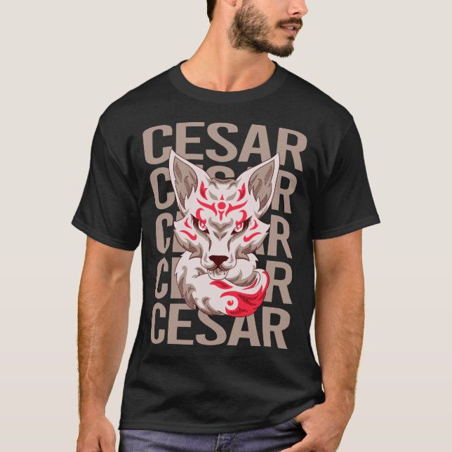 Camiseta Cabeça de Raposa - Nome Cesar (Frente)