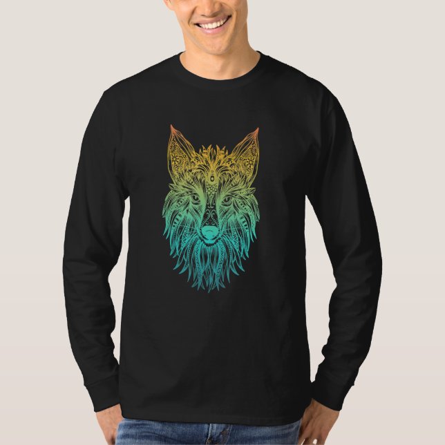 Camiseta Cabeça de Raposa Tribal Colorida (Frente)