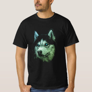 Camiseta Cabeça De Retrato Irmão Husky Com Olhos Azuis