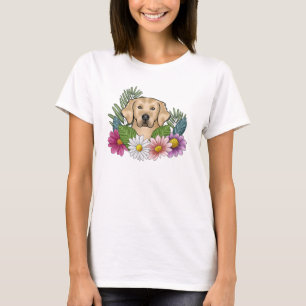 Camiseta Cabeça De Retriever De Ouro Amarelo Com Flores Col