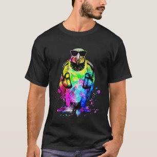 Camiseta Cabeça de Retrô Azul Pop e Pássaro Macaw Dourado
