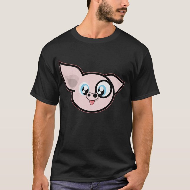 Camiseta Cabeça de Suíno Rosa Engraçada (Frente)