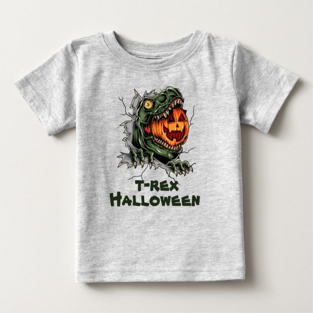 Camiseta Cabeça de T-rex de Halloween come abóbora de Hallo (Frente)