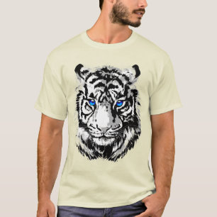 Camiseta Cabeça de Tigre Branco Siberiana - T-Shir Azul Ti