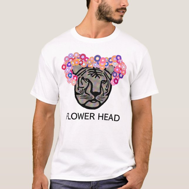 Camiseta Cabeça de tigre cheia de flores (Frente)