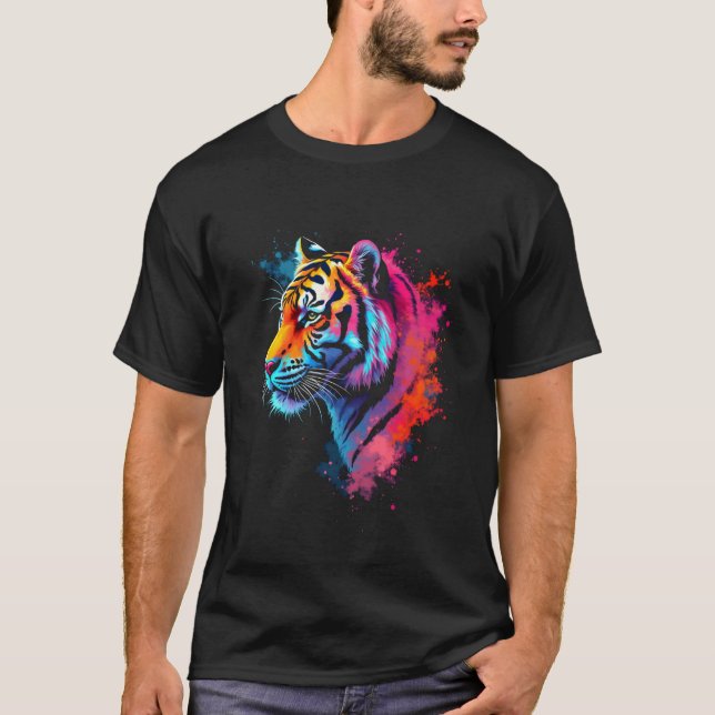 Camiseta Cabeça de tigre colorida (Frente)