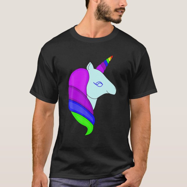 Camiseta Cabeça de Unicórnio Arco-íris Bonito BELA CAVALO C (Frente)