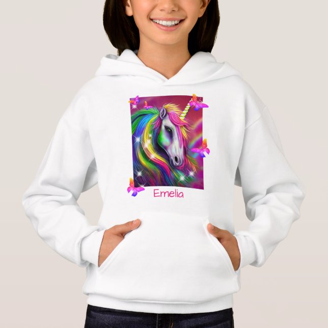 Camiseta Cabeça de Unicórnio Arco-íris Brilhante (Frente)