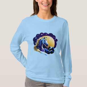 Camiseta Cabeça de Unicórnio Azul em Espaço Noturno Estrela
