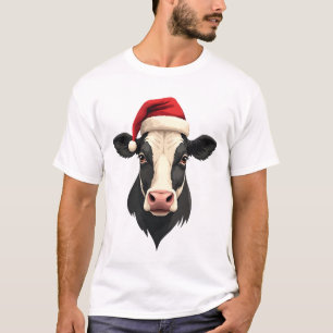Camiseta Cabeça de Vaca de Natal Vintage com Chapéu de Papa