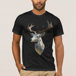 Camiseta Cabeça de Veado Cibernético Metálico Arte de Pared