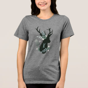 Camiseta Cabeça de Veado Rústica Inicial Monograma Floral A