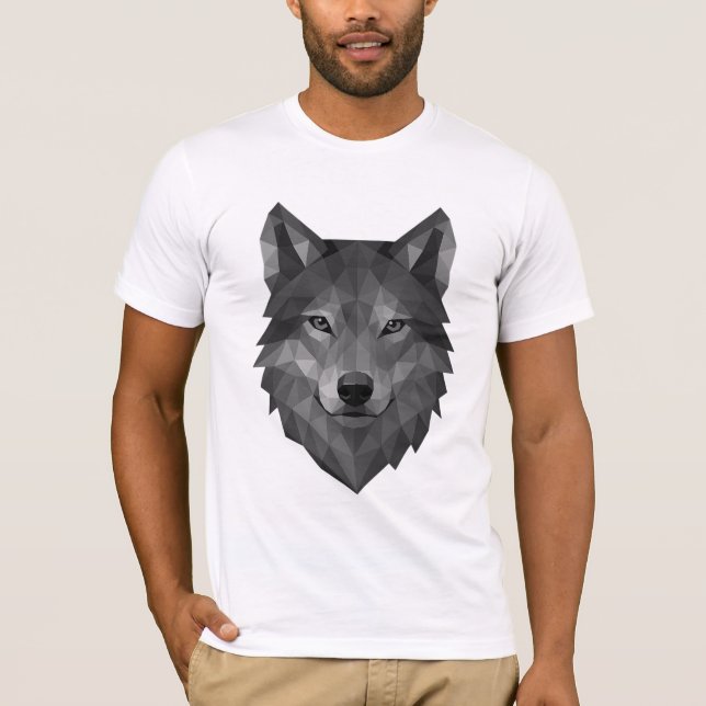 Camiseta Cabeça Geométrica do Lobo | Arte Poligônica com Es (Frente)