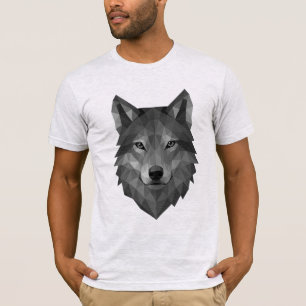 Camiseta Cabeça Geométrica do Lobo Arte Poligônica com Es