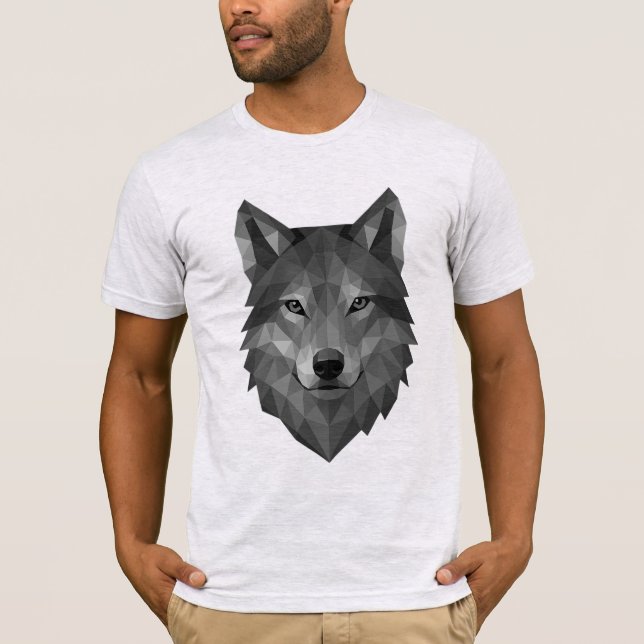 Camiseta Cabeça Geométrica do Lobo | Arte Poligônica com Es (Frente)