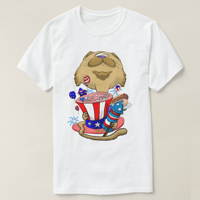 Camiseta Cabeça Grande 4 de julho Cat (Frente do Design)