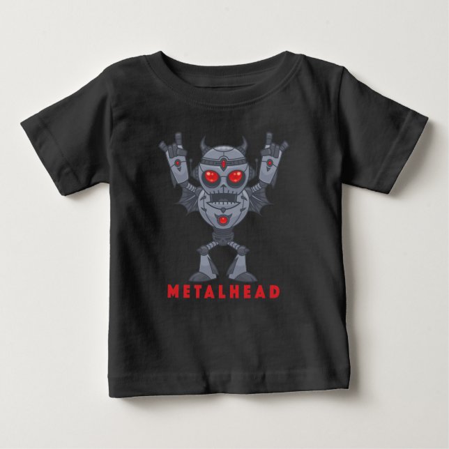 Camiseta Cabeça Metálica - Diabo Robô Metálico Pesado - Com (Frente)