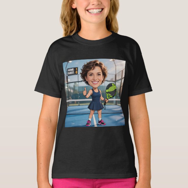 Camiseta Cabeça Personalizada Engraçada Preta Jogadora de P (Frente)