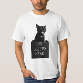 Camiseta Cabeça Sonolenta Gato Preto