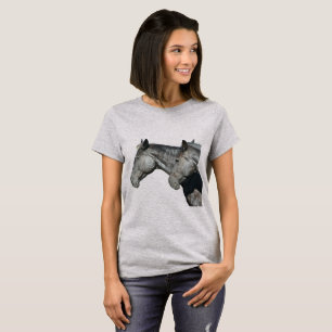 Camiseta Cabeças de Cavalo Preto em Luz de Perfil Limpo