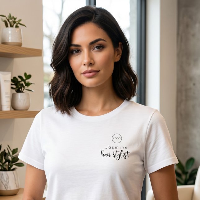 Camiseta Cabeleireiro Nome Simples do Funcionário Logo Bran (Criador carregado)