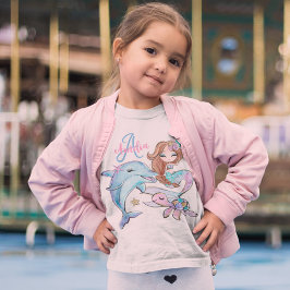 Camiseta Cabelo Castanho Sereia Personalizada Crianças Nome