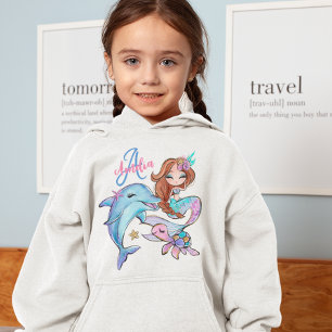 Camiseta Cabelo Castanho Sereia Personalizada Crianças Nome