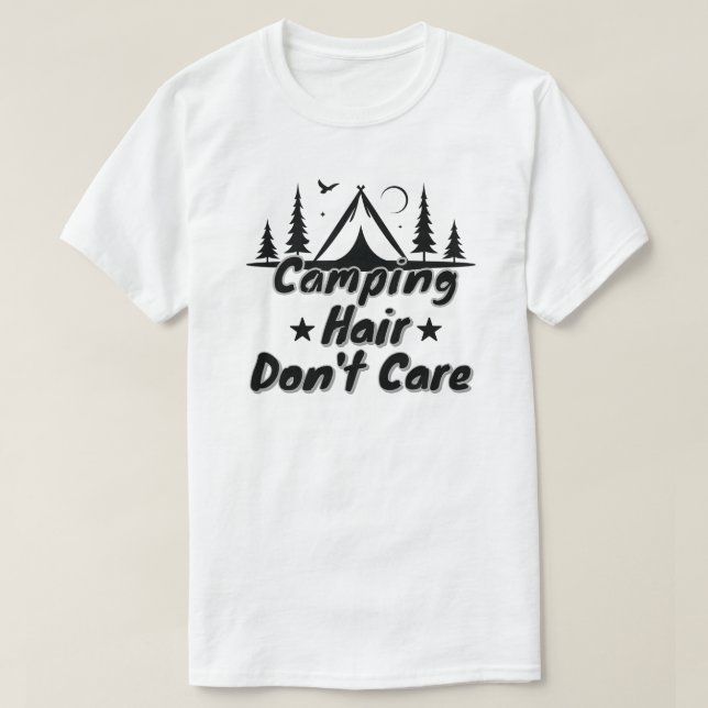 Camiseta Cabelo de Acampamento Não Liga (Frente do Design)
