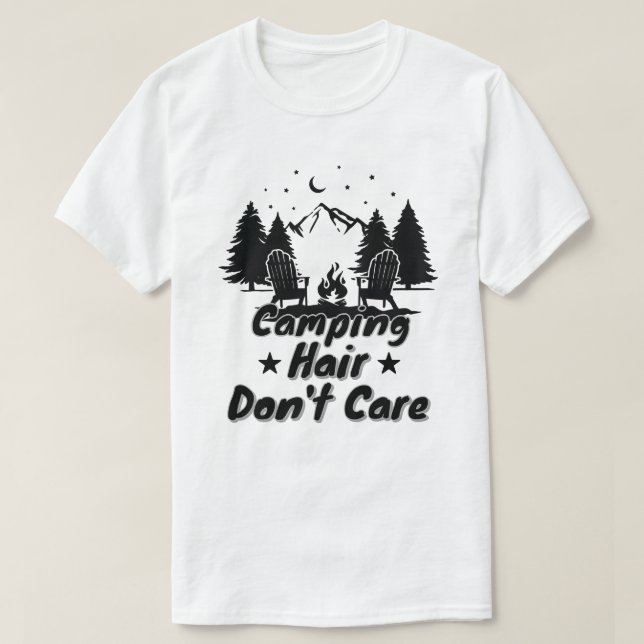 Camiseta Cabelo de Acampamento Não Liga (Frente do Design)