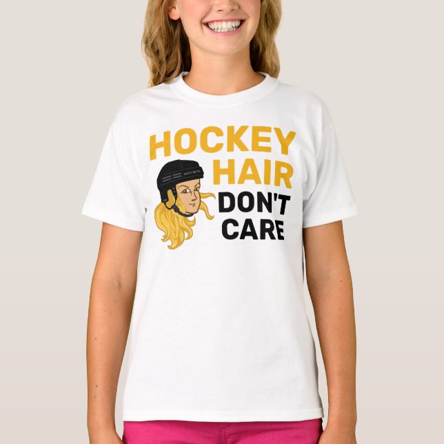 Camiseta Cabelo de Hóquei das Meninas Não se importa com ca (Frente)