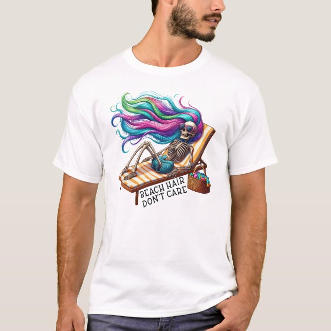 Camiseta Cabelo de praia Não se importa - Esqueleto (Frente)