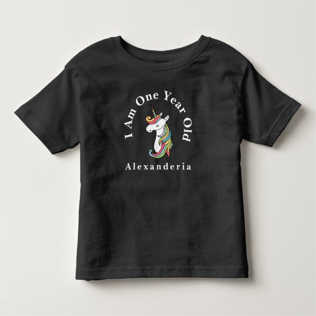 Camiseta Cabelo do arco-íris do Unicórnio com 1 ano (Frente)