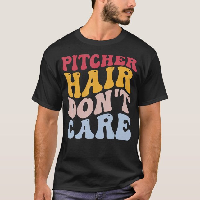 Camiseta Cabelo Engraçado do Jogador de Softball Pitcher Nã (Frente)