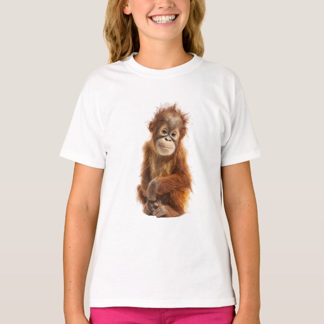 Camiseta Cabelo Gengibre Orangotango Primata Bebê Crianças (Frente)
