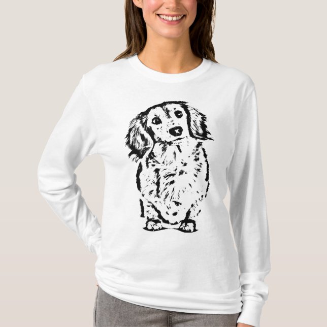 Camiseta Cabelo Longo Dachshund Lover Doxie Mãe Pai Cute (Frente)
