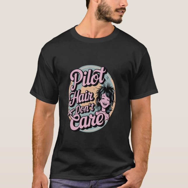 Camiseta Cabelo piloto não se importa com presente de aviaç (Frente)