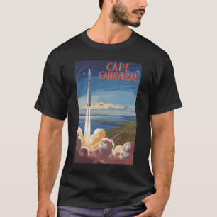 Camiseta Cabo Canaveral Flórida Arte de Viagem Pintura Retr