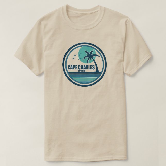 Camiseta Cabo Charles Beach Virginia Palm Tree Birds (Frente do Design)