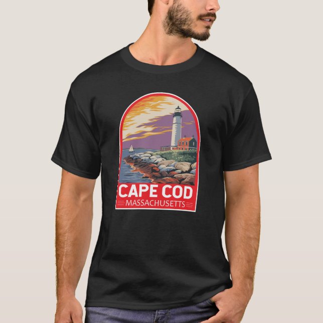Camiseta Cabo Cod Massachusetts Viagem Art Emblem (Frente)