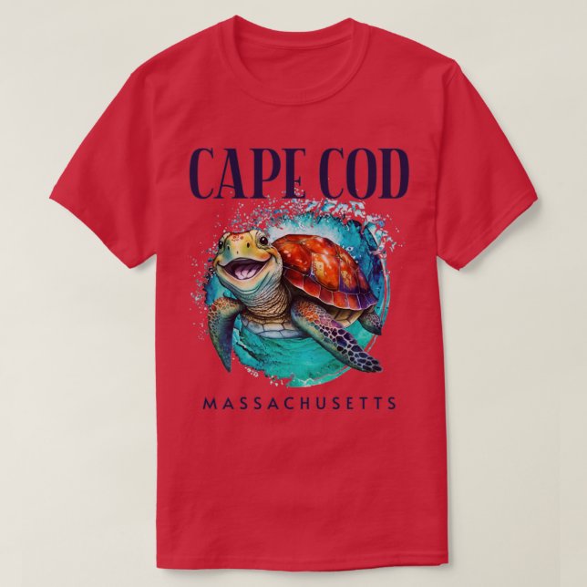 Camiseta Cabo Cod Massachusetts Watercolor Happy Sea Turtle (Frente do Design)