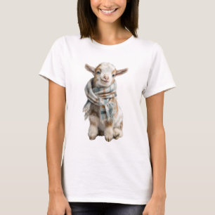 Camiseta Cabra Bebê Adorável Usando Cachecol Xadrez