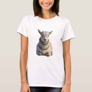 Camiseta Cabra Bebê Adorável Vestindo Cachecol de Tricô
