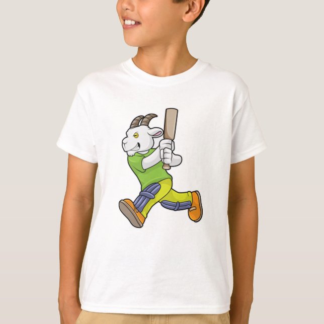 Camiseta Cabra como batedor com taco de críquete (Frente)
