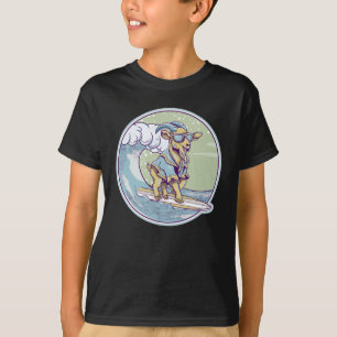 Camiseta Cabra de animação num prato de surfe