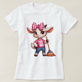 Camiseta Cabra de desenho animado adorável com laço e vasso