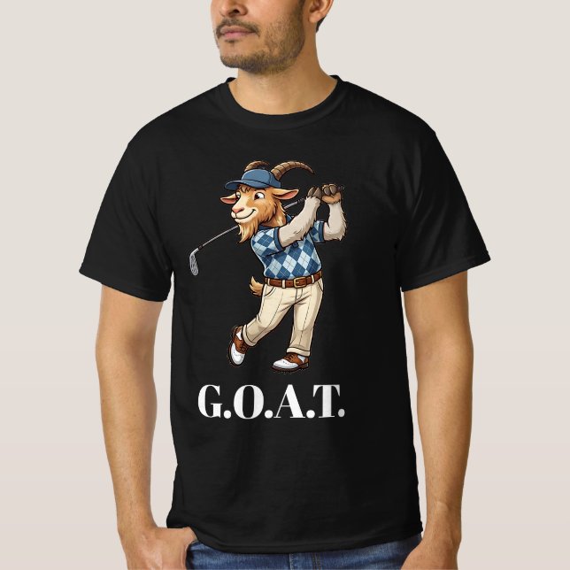 Camiseta Cabra Engraçada de Golfe Balançando o Taco (Frente)