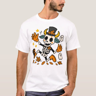 Camiseta Cabra Esqueleto Assustador Cute com Cartola